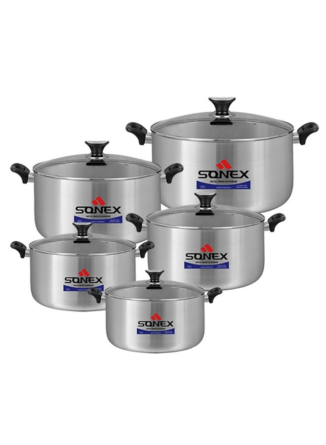 Sonex Premium Aluminium Cookware Set 5 Pcs with Glass Lid and Ergonomic Bakelite Cool Handle –  Sleek Metal Finish, Durable, Dishwasher Safe, Compact & Stackable Design, 18-26 cm (2.5 Ltr to 6 Ltr)