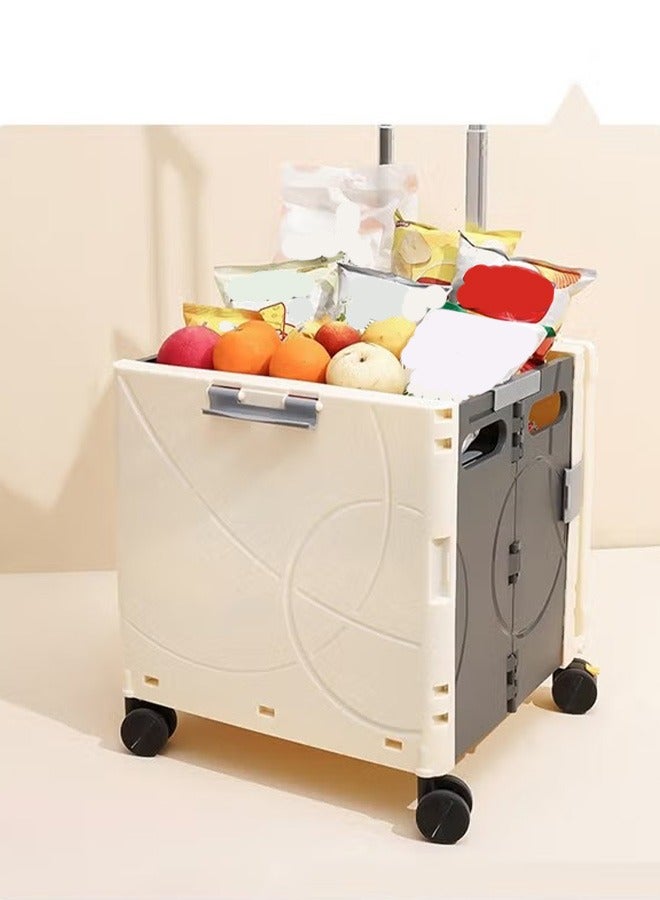 Portable Supermarket Folding Shopping Cart Express Grocery Storage Cart Camping Trolley 48l Beige