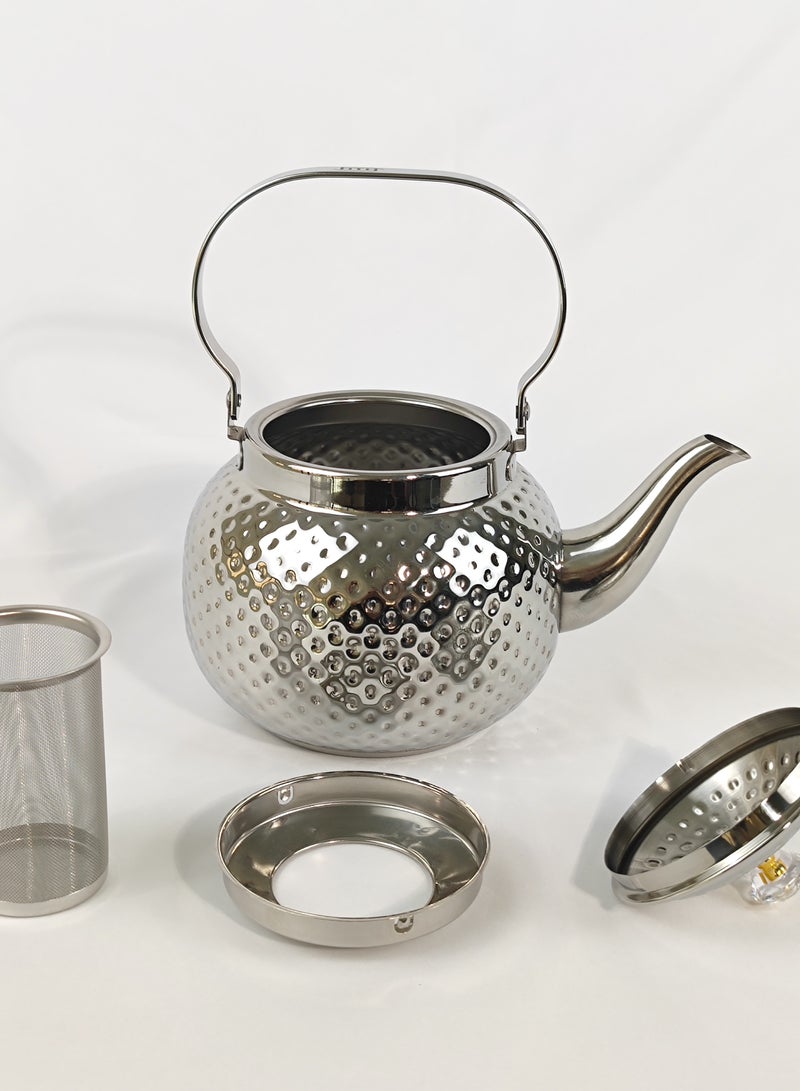 Teapot with Removable Infuser, 1.6L Stainless steel Coffee & Tea Pots - Perfect filter for Loose Leaf Tea or Tea Bags (silver