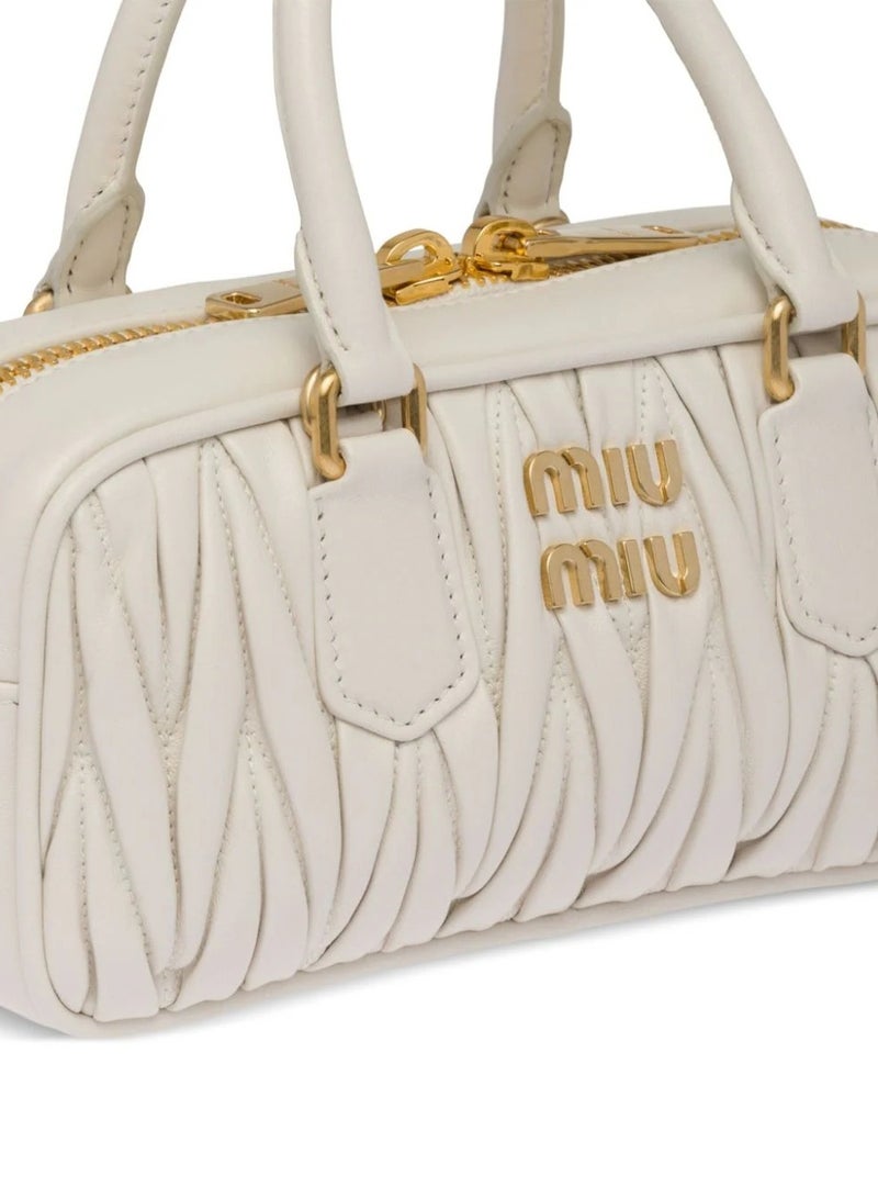 MIU Small Arcadie Top Handle Bag in Matelassé Nappa Leather Crossbody Shoulder