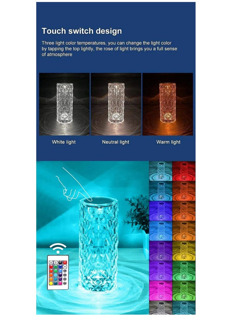 Romantic Rose Diamond  RGB Touch USB Charging Table Lamp For Bedroom Party Dinner Decor Creative Lights