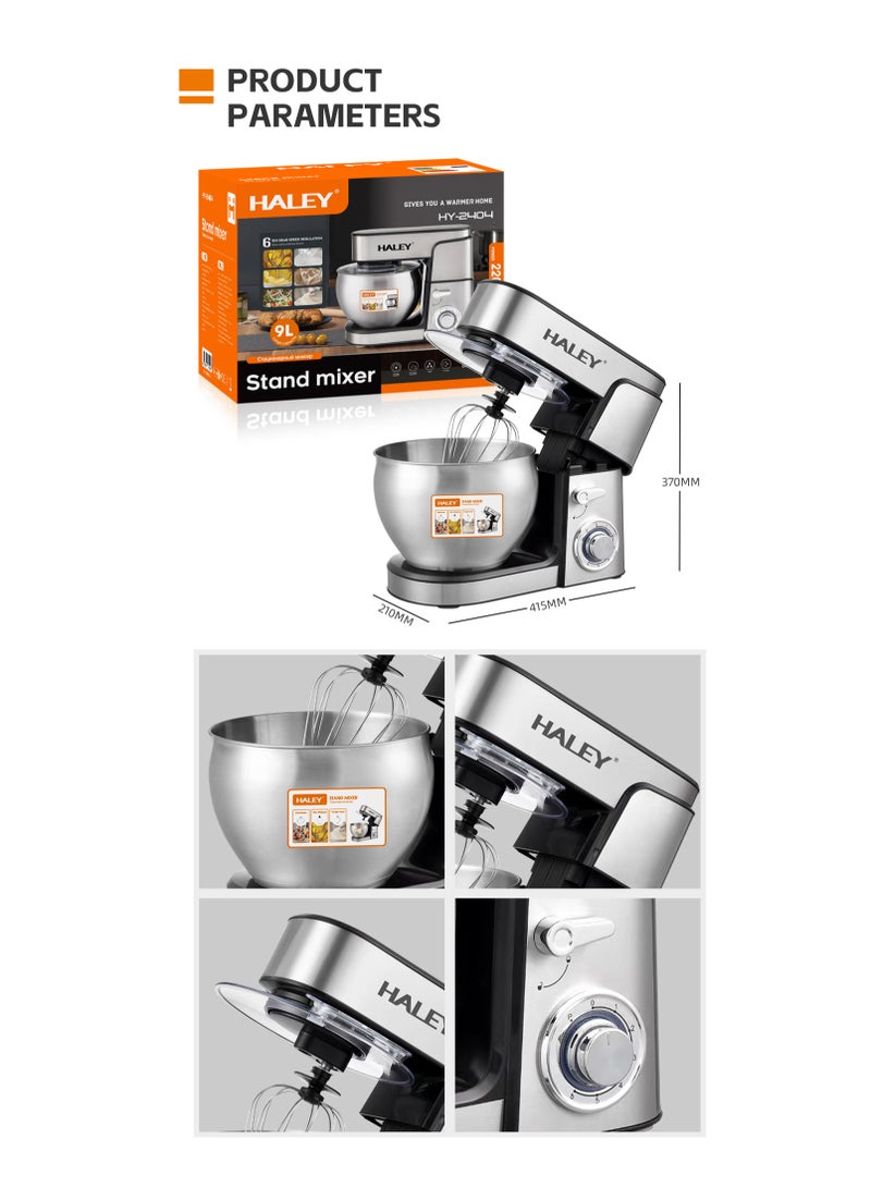 Haley 2200W Stand Mixer 9L Stainless Steel Mixing Bowl For Bread & Dough, Titup Head 6 Speed With Pulse Power Indicator 2 Year Warranty