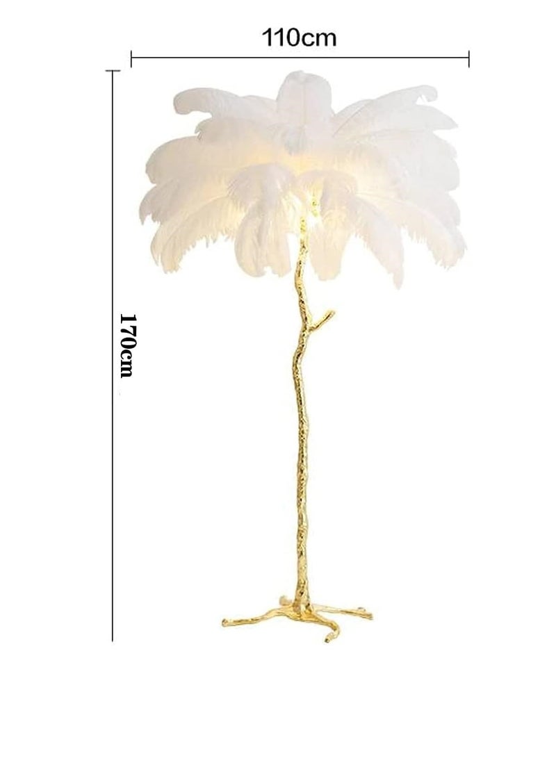 Beautiful Loving Feather Floor Lamp LED Dimmable Tall Corner Lamp Living Room Indoor Palm Tree Shaped Ostrich Feather Lamp Luminaire Copper Resin Tripot Standing Lamps Room Decoration