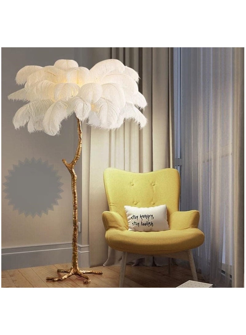 Beautiful Loving Feather Floor Lamp LED Dimmable Tall Corner Lamp Living Room Indoor Palm Tree Shaped Ostrich Feather Lamp Luminaire Copper Resin Tripot Standing Lamps Room Decoration