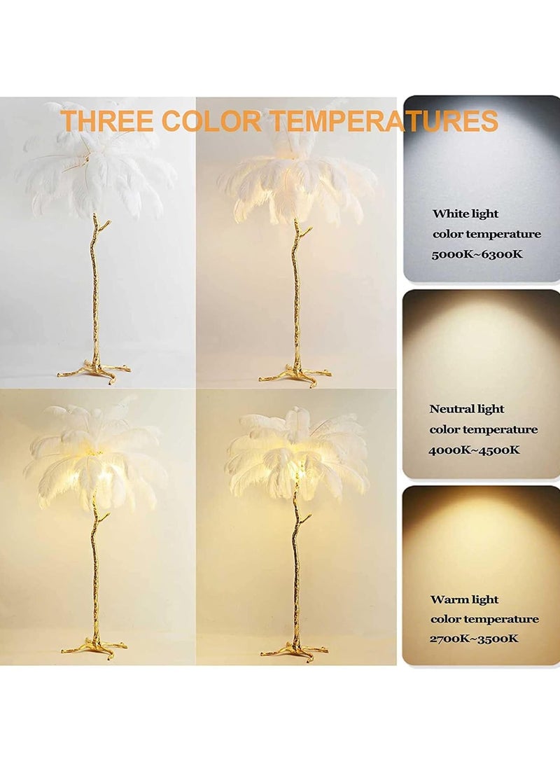 Beautiful Loving Feather Floor Lamp LED Dimmable Tall Corner Lamp Living Room Indoor Palm Tree Shaped Ostrich Feather Lamp Luminaire Copper Resin Tripot Standing Lamps Room Decoration