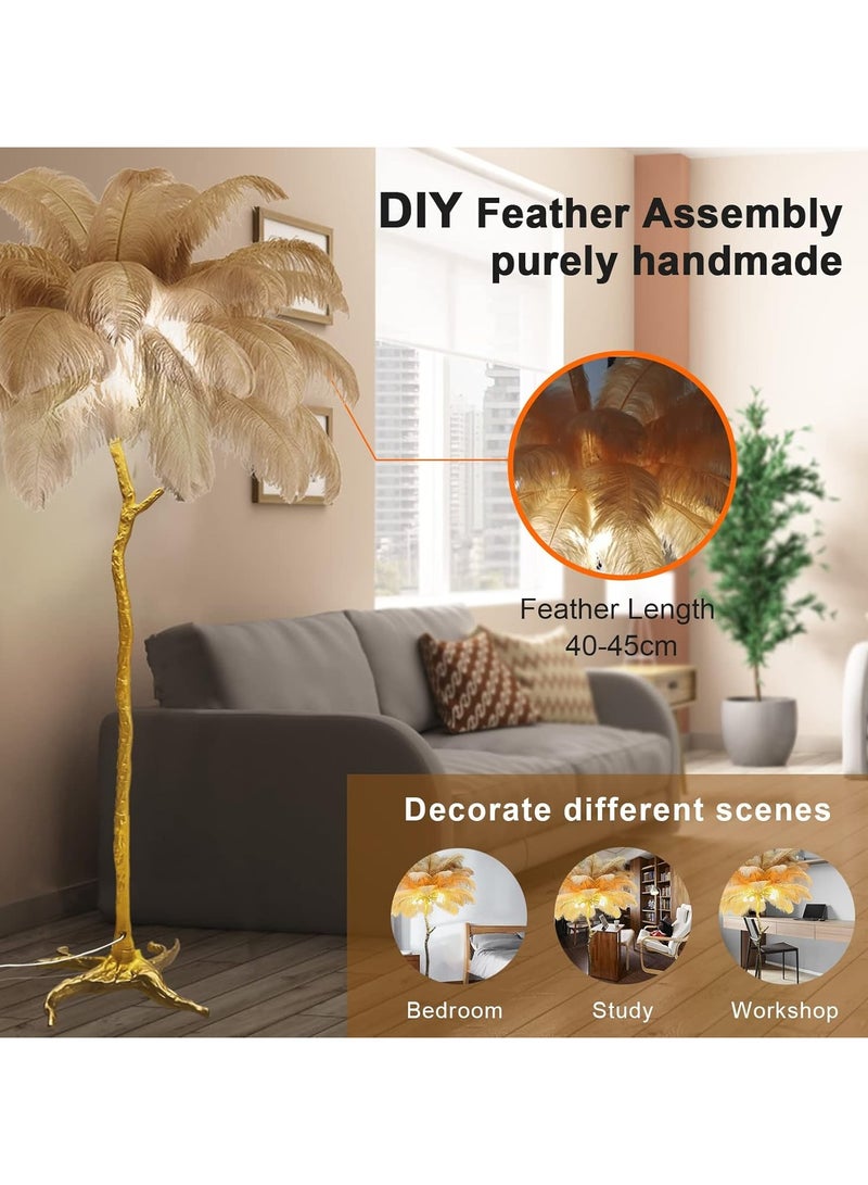 Beautiful Loving Feather Floor Lamp LED Dimmable Tall Corner Lamp Living Room Indoor Palm Tree Shaped Ostrich Feather Lamp Luminaire Copper Resin Tripot Standing Lamps Room Decoration