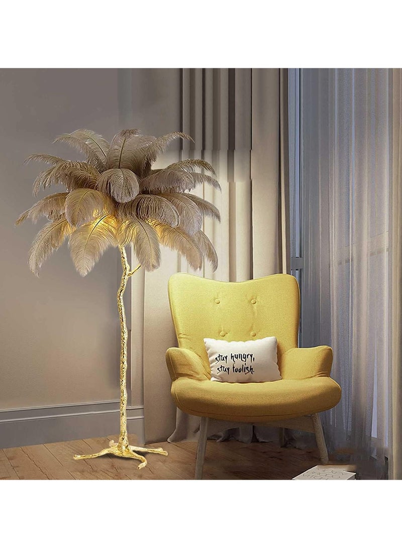 Beautiful Loving Feather Floor Lamp LED Dimmable Tall Corner Lamp Living Room Indoor Palm Tree Shaped Ostrich Feather Lamp Luminaire Copper Resin Tripot Standing Lamps Room Decoration