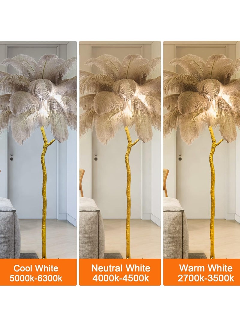 Beautiful Loving Feather Floor Lamp LED Dimmable Tall Corner Lamp Living Room Indoor Palm Tree Shaped Ostrich Feather Lamp Luminaire Copper Resin Tripot Standing Lamps Room Decoration