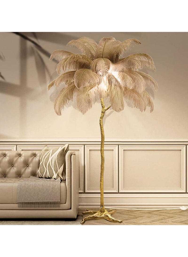 Beautiful Loving Feather Floor Lamp LED Dimmable Tall Corner Lamp Living Room Indoor Palm Tree Shaped Ostrich Feather Lamp Luminaire Copper Resin Tripot Standing Lamps Room Decoration