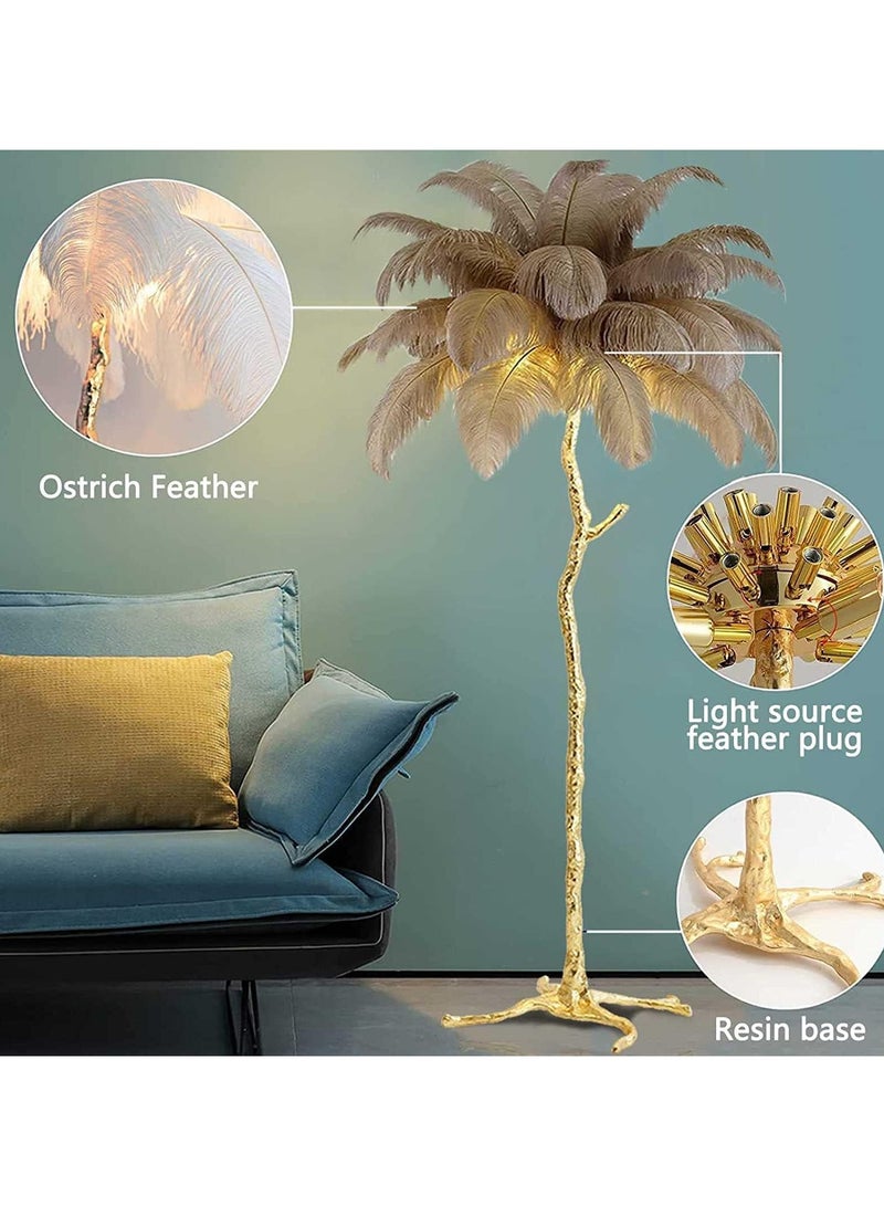 Beautiful Loving Feather Floor Lamp LED Dimmable Tall Corner Lamp Living Room Indoor Palm Tree Shaped Ostrich Feather Lamp Luminaire Copper Resin Tripot Standing Lamps Room Decoration