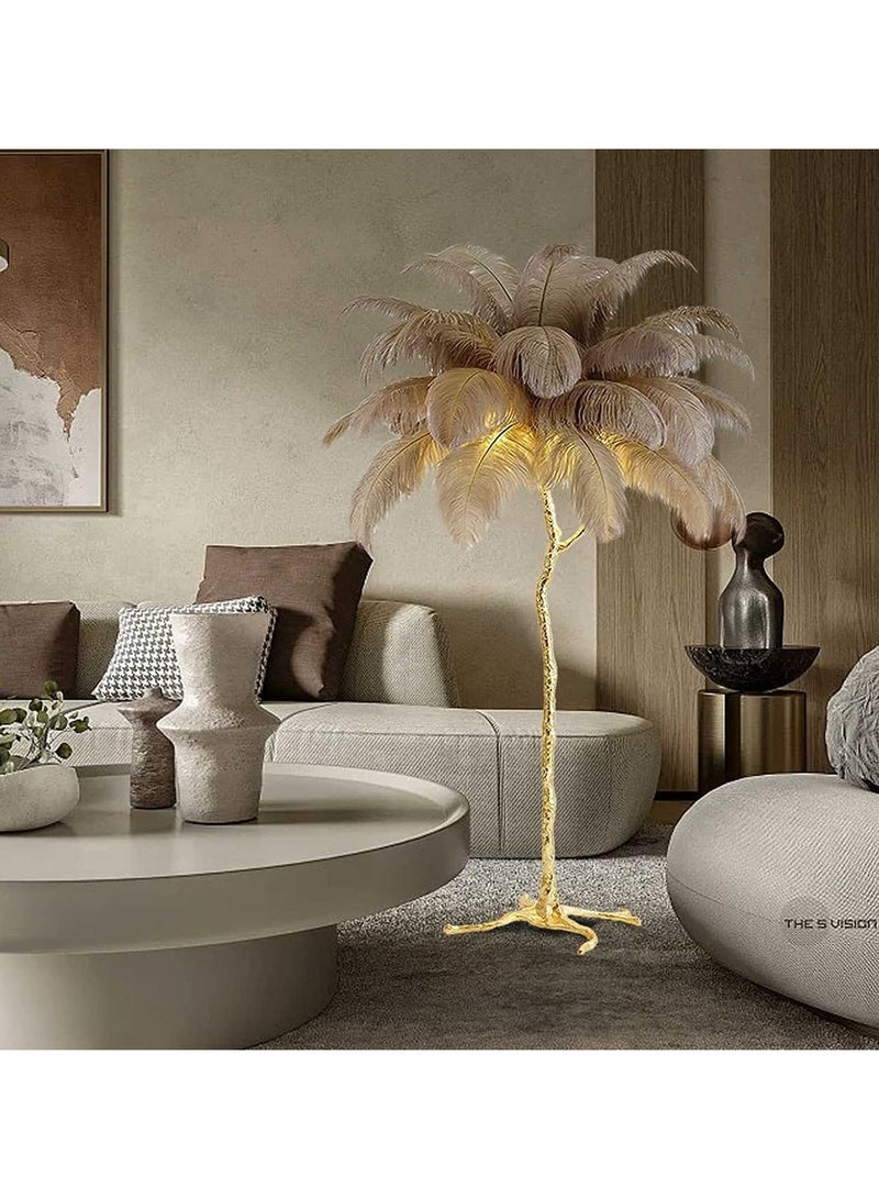 Beautiful Loving Feather Floor Lamp LED Dimmable Tall Corner Lamp Living Room Indoor Palm Tree Shaped Ostrich Feather Lamp Luminaire Copper Resin Tripot Standing Lamps Room Decoration