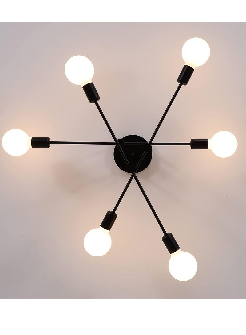 Mid Century Sputnik Chandelier 6-Lights, Industrial Semi Flush Mount Ceiling Light Fixture, Black Modern Ceiling Lamp for Kitchen Farmhouse Dining Room Bedroom Foyer (Bulbs Not Included)