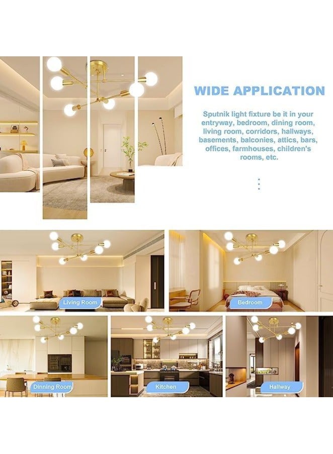 Ceiling Lights Fixture, Modern Gold Sputnik Chandeliers, Semi Flush Mount Golden Ceiling Lamp Industrial LED Ceiling Lighting for Bedroom Living Dining Room,6-Light,(Bulbs Not Included)