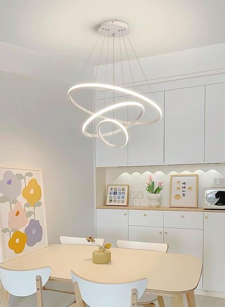 76W LED Smart Modern LED Pendant Light, 3 Rings LED Chandeliers Fixture Dimmable Contemporary Circular LED with Remote control, Color (Warm/Cool/Day Light) Hanging light Living room, Bedroom,Dining