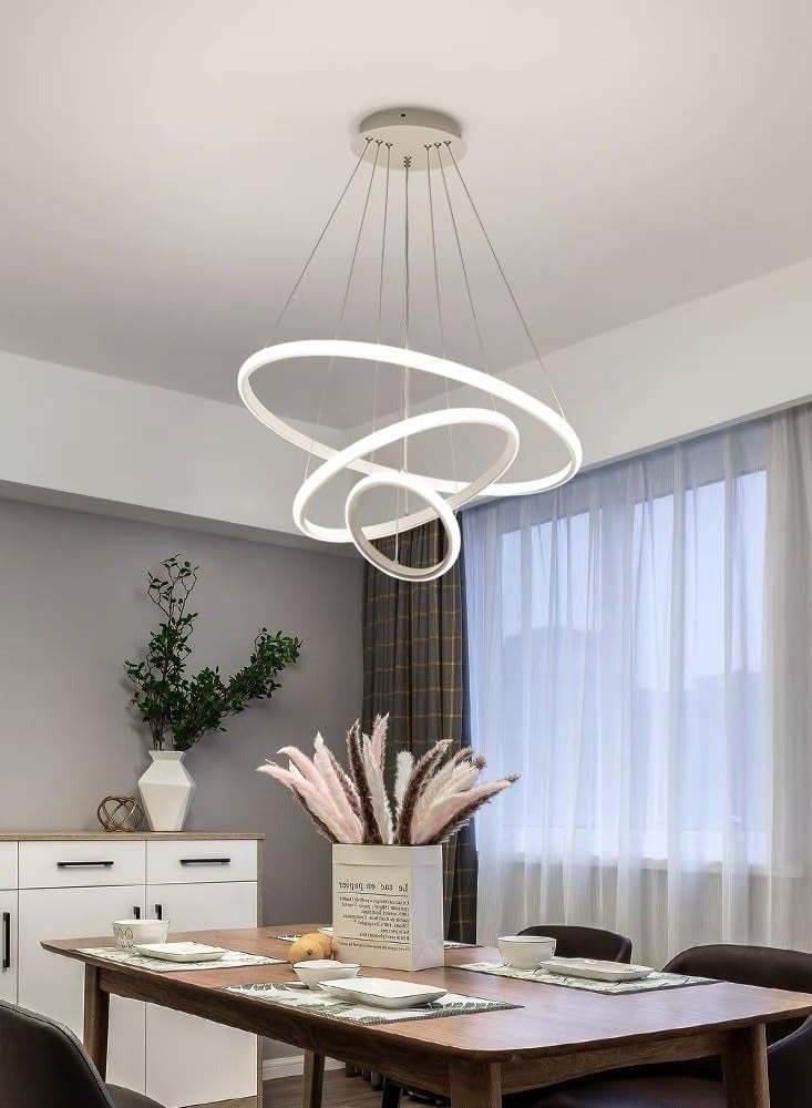 76W LED Smart Modern LED Pendant Light, 3 Rings LED Chandeliers Fixture Dimmable Contemporary Circular LED with Remote control, Color (Warm/Cool/Day Light) Hanging light Living room, Bedroom,Dining