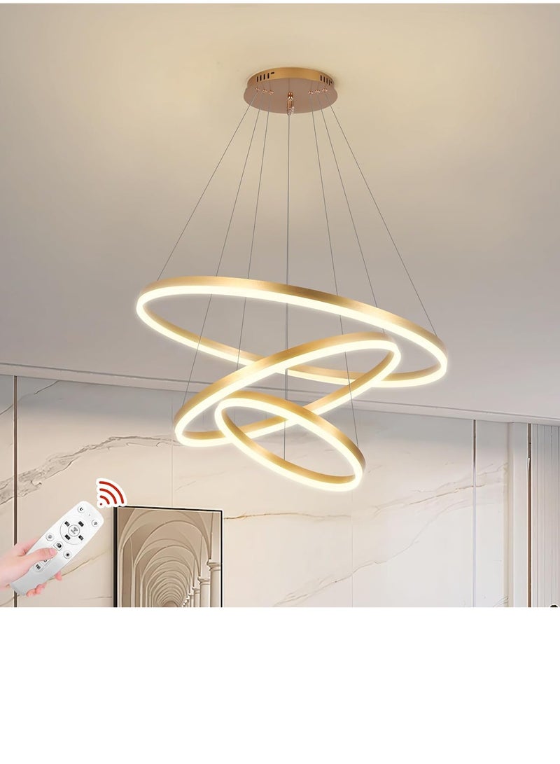 76W LED Smart Modern LED Pendant Light, 3 Rings LED Chandeliers Fixture Dimmable Contemporary Circular LED with Remote control, Color (Warm/Cool/Day Light) Hanging light Living room, Bedroom,Dining