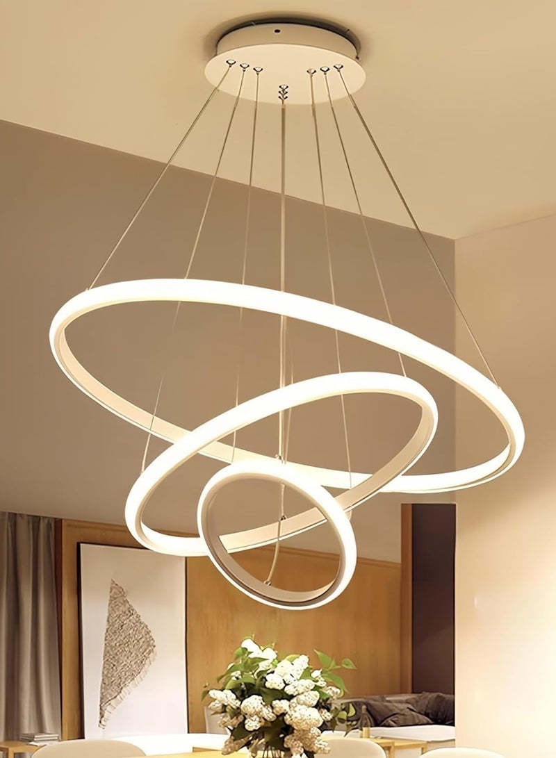 76W LED Smart Modern LED Pendant Light, 3 Rings LED Chandeliers Fixture Dimmable Contemporary Circular LED with Remote control, Color (Warm/Cool/Day Light) Hanging light Living room, Bedroom,Dining