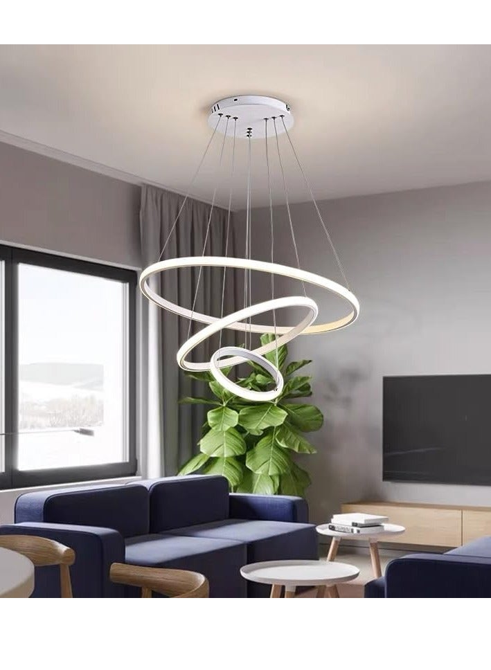 76W LED Smart Modern LED Pendant Light, 3 Rings LED Chandeliers Fixture Dimmable Contemporary Circular LED with Remote control, Color (Warm/Cool/Day Light) Hanging light Living room, Bedroom,Dining