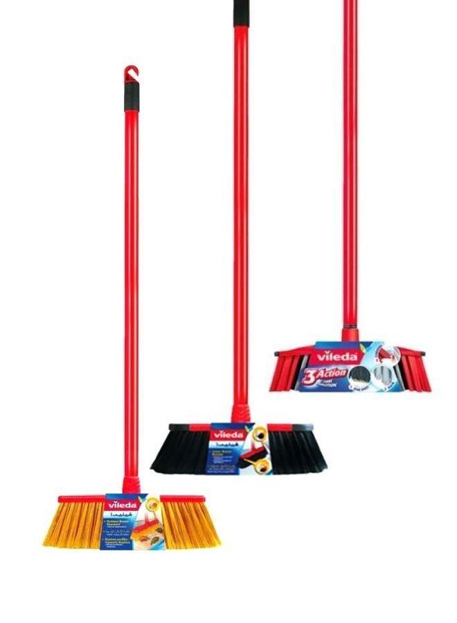 Pack of 3 Indoor And Oudoor Floor Cleaning Brooms with Sticks