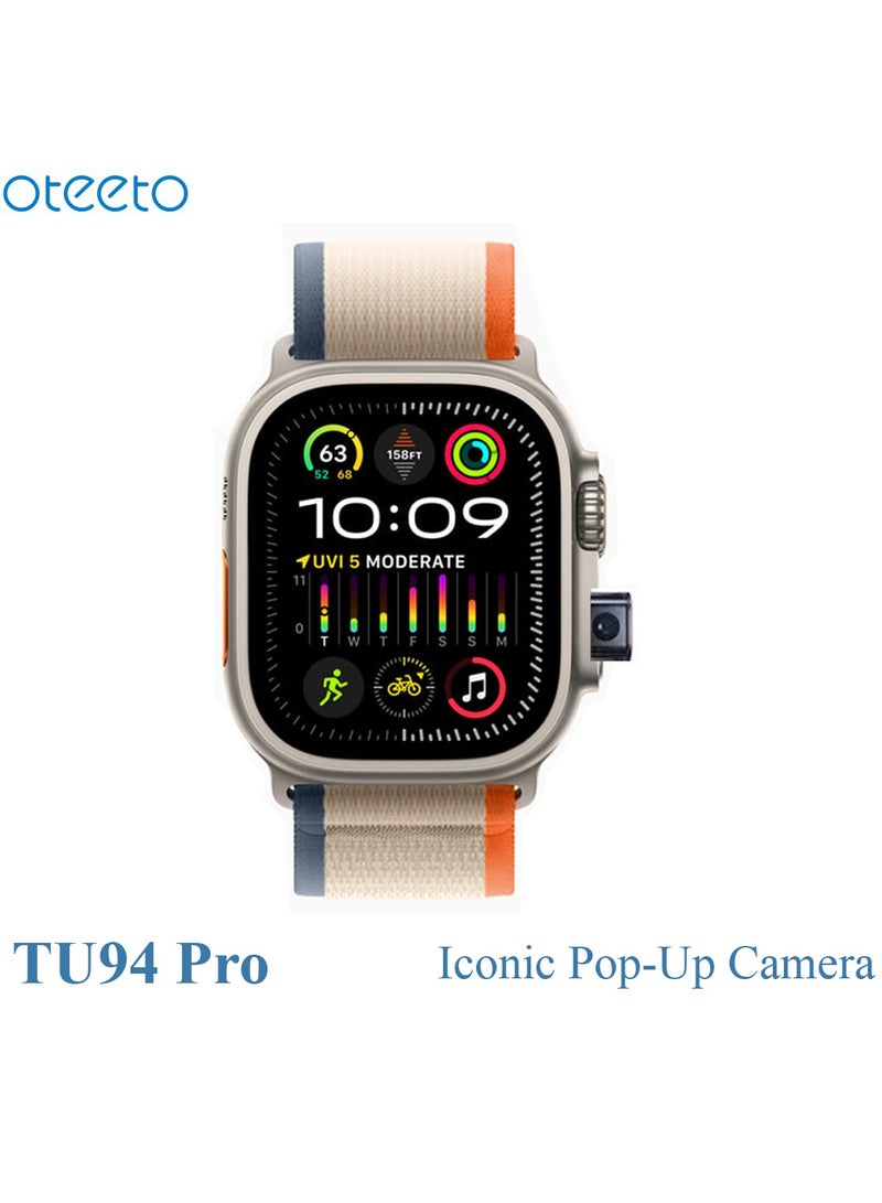 Oteeto TU94 Pro 2.02 Inch Display Smart Watch With Unique Pop Up Camera Sim Card Slot and 2 Pair Straps Designed For Ladies and Gents