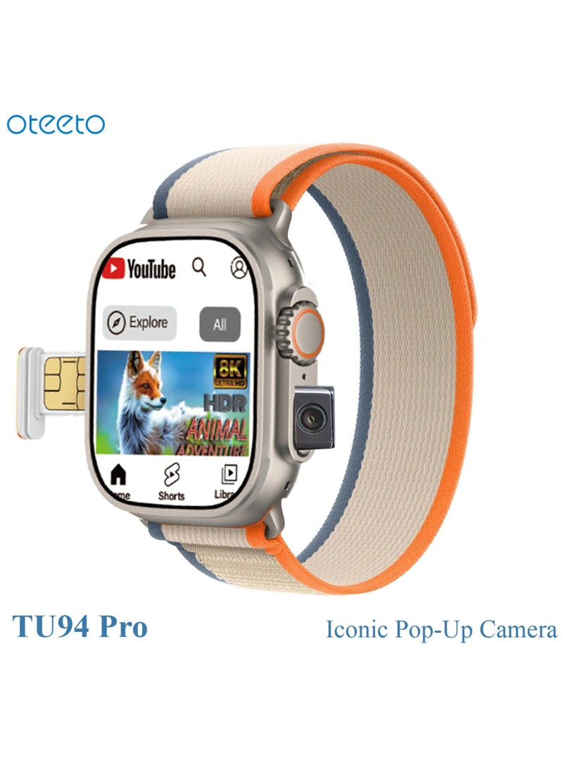 Oteeto TU94 Pro 2.02 Inch Display Smart Watch With Unique Pop Up Camera Sim Card Slot and 2 Pair Straps Designed For Ladies and Gents