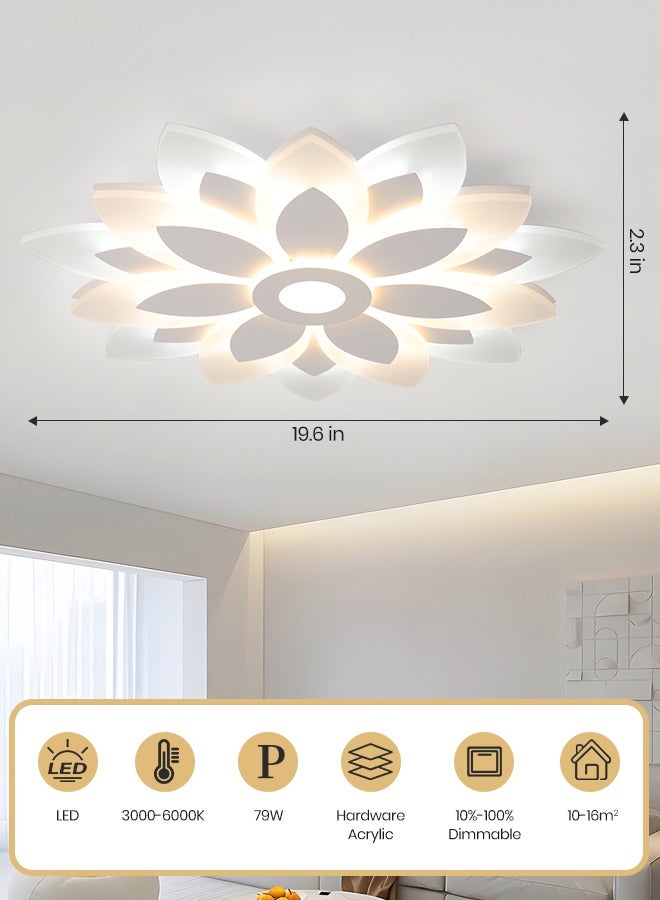 Dimmable LED Ceiling Light, 19.6-Inch Modern Ceiling Lamp with Remote Control, Adjustable Color Temperature (3000K-6000K) for Living Room, Bedroom, and Corridor, White Finish,79W