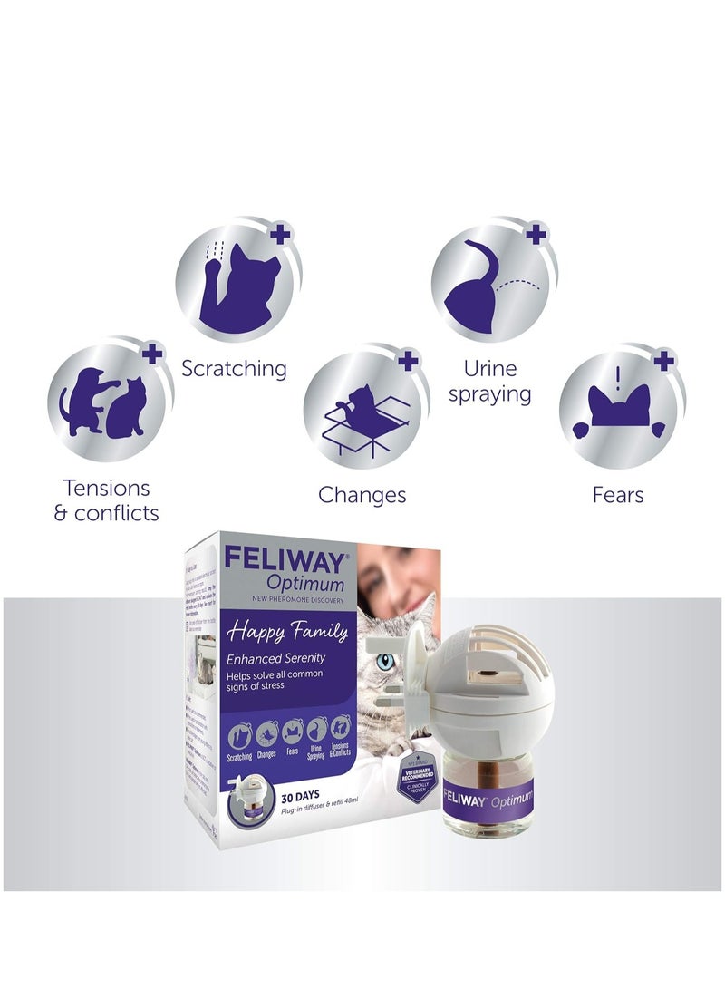 FELIWAY Optimum diffuser 30 day refill  the best solution to ease cat anxiety cat conflict and stress in the home 48 ml Pack of 1