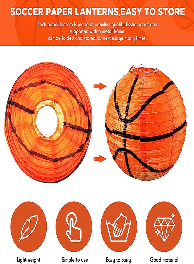 Basketball Themed Paper Lanterns 10Pcs 8 Inch Hanging Decorations for Birthday Parties - Orange Ceiling Decor for Kids and Teens