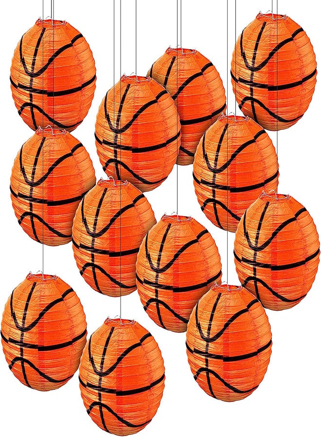 Basketball Themed Paper Lanterns 10Pcs 8 Inch Hanging Decorations for Birthday Parties - Orange Ceiling Decor for Kids and Teens