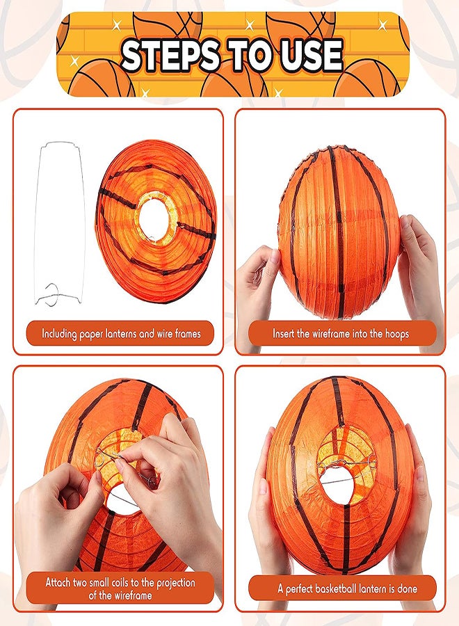 Basketball Themed Paper Lanterns 10Pcs 8 Inch Hanging Decorations for Birthday Parties - Orange Ceiling Decor for Kids and Teens