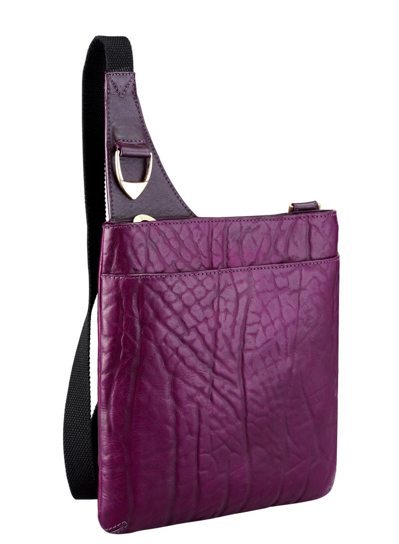 Hidesign Yangtze Women's Genuine Leather Aubergine Crossbody Bag - Compact Design with Adjustable Strap, Ideal for Everyday Use