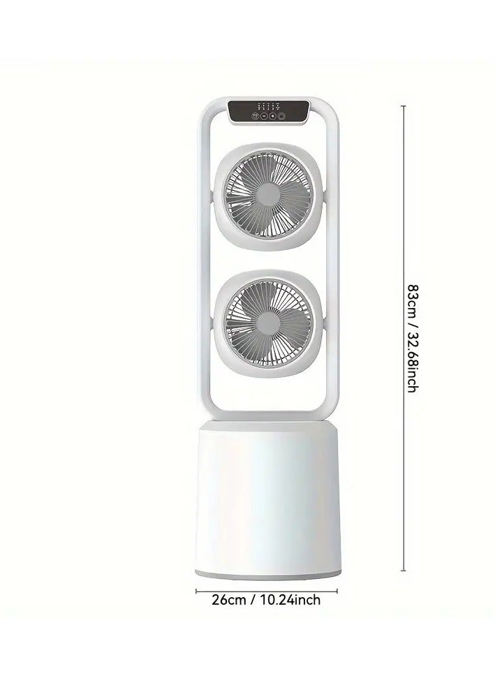 Dual-Layer 3D Air Loop Cooling Rechargeable Pedestal Tower Fan with Remote Control English Operating Table and Stand