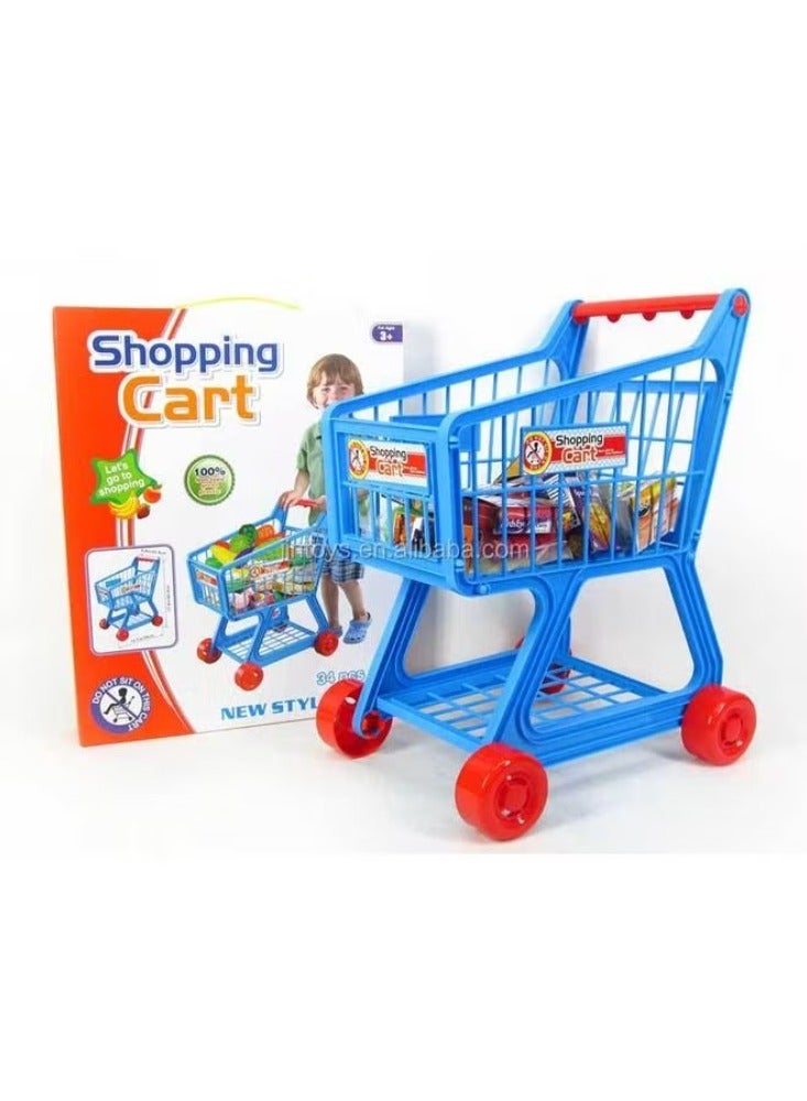 Shopping Trolley Cart Toy Play Food Set Fruits and Vegetables Kids Pretend Shop