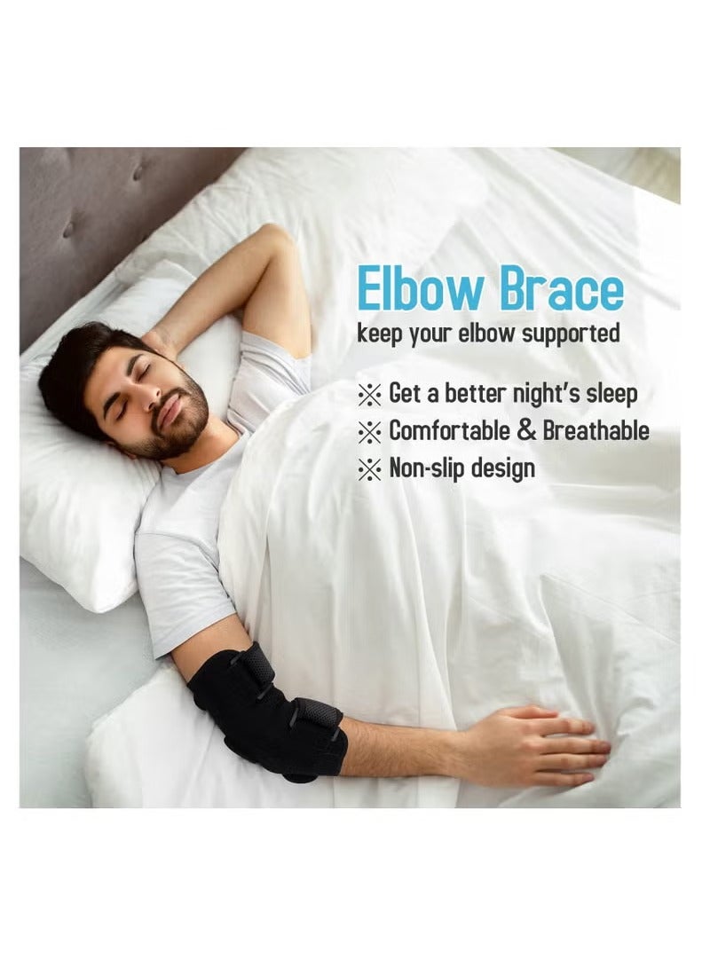 Elbow Brace, Comfortable Night Elbow Support, Adjustable Elbow Stabilizer, for Sleep Elbow Splint, with 2 Removable Metal Splints for Cubital Tunnel Syndrome, Tendonitis, Ulnar Nerve, Tennis