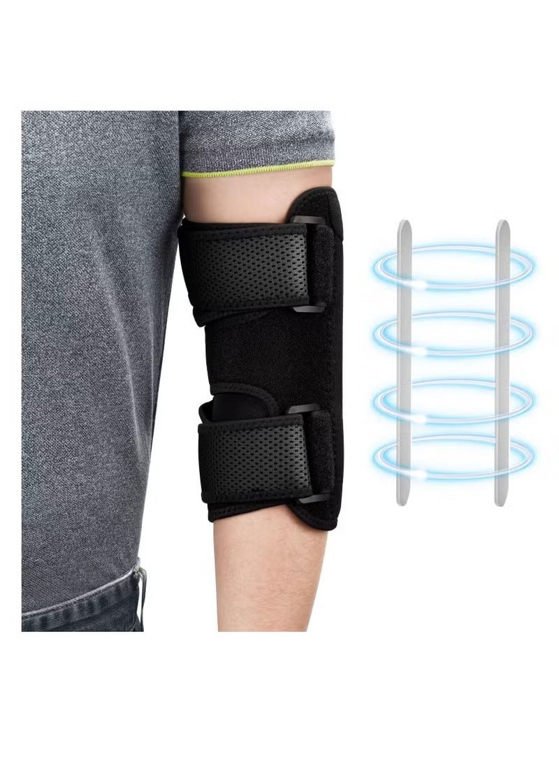 Elbow Brace, Comfortable Night Elbow Support, Adjustable Elbow Stabilizer, for Sleep Elbow Splint, with 2 Removable Metal Splints for Cubital Tunnel Syndrome, Tendonitis, Ulnar Nerve, Tennis