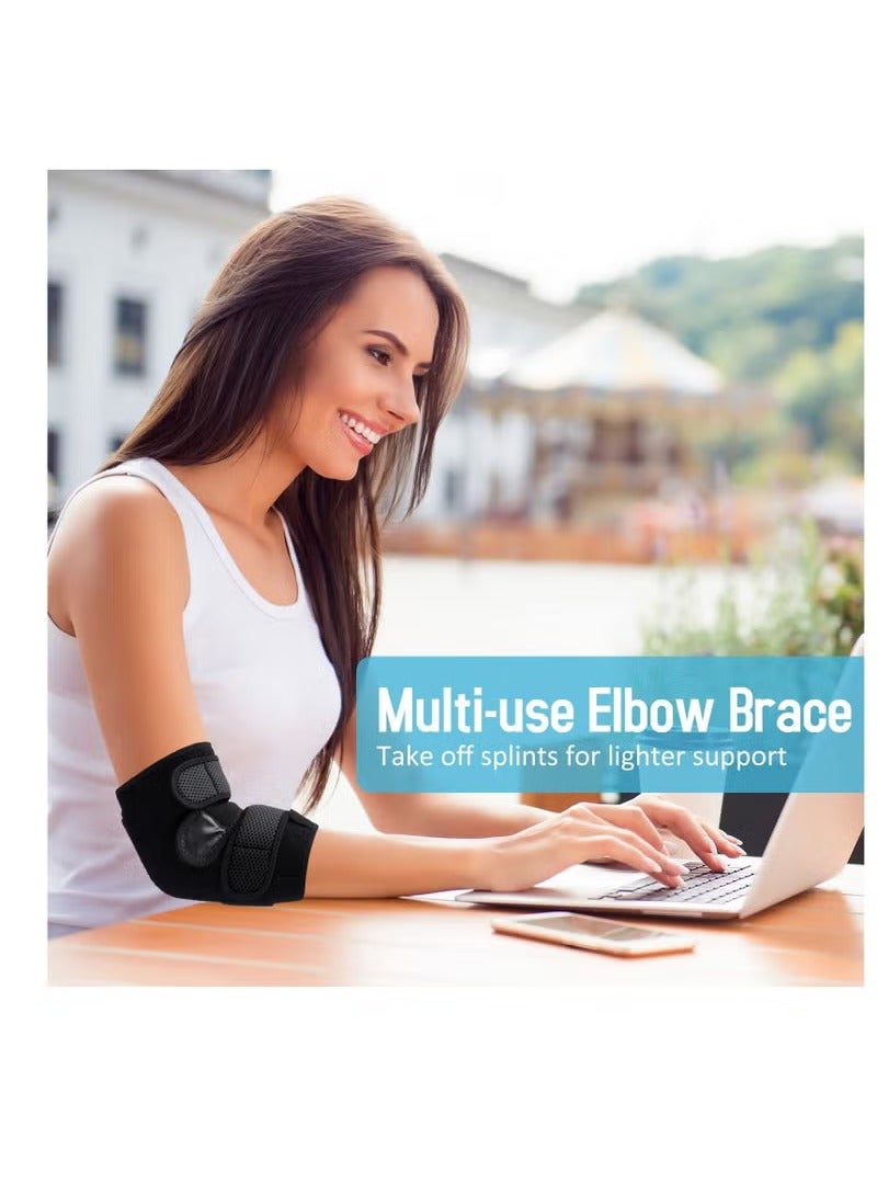 Elbow Brace, Comfortable Night Elbow Support, Adjustable Elbow Stabilizer, for Sleep Elbow Splint, with 2 Removable Metal Splints for Cubital Tunnel Syndrome, Tendonitis, Ulnar Nerve, Tennis