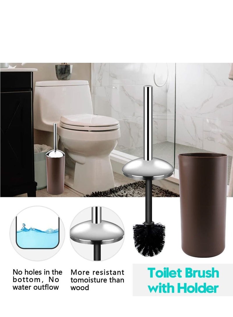 Bathroom Accessory Set 6 Piece Plastic Gift Bathroom Set Includes Storage Bucket Pail Toilet Brush Toothbrush Holder Soap Dispenser Soap Dish Soap Lotion Set Cup Brown