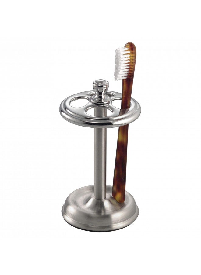 iDesign Steel Toothbrush Holder Stand The York Collection Four Divided Compartments, 3.25 x 3.25 x 5.75, Brushed Nickel & Polished Chrome