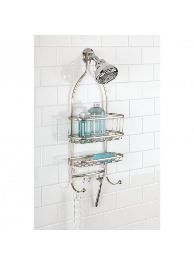 iDesign York Metal Wire Hanging Shower Caddy, Extra Wide Space for Shampoo, Conditioner, and Soap with Hooks for Razors, Towels, and More, 10