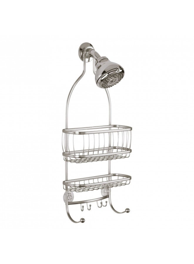 iDesign York Metal Wire Hanging Shower Caddy, Extra Wide Space for Shampoo, Conditioner, and Soap with Hooks for Razors, Towels, and More, 10