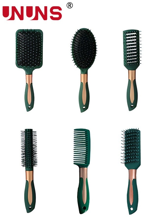 6Pcs Hair Brush Set Comb Set, Hair Brushes for Long Hair No Tangle Hair Brush Paddle Brush Round Hair Brush Dry Brush for Women Men - For All Hair Types, Natural, Fine & Curly