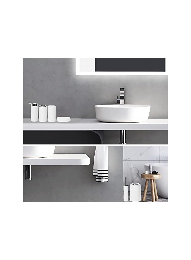 Accessories Set, 6 Piece Bath Ensemble Includes, Toothbrush Holder, Toothbrush Cup, Soap Dispenser, Soap Dish, Toilet Brush Holder, Trash Can. (White)