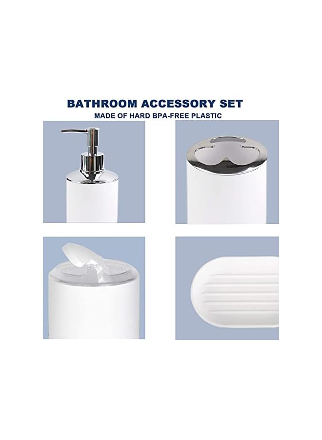 Bathroom Accessories Set 6 Piece Bath Ensemble Includes Soap Dispenser, Toothbrush Holder, Toothbrush Cup, Soap Dish for Decorative Countertop and Housewarming Gift,New White