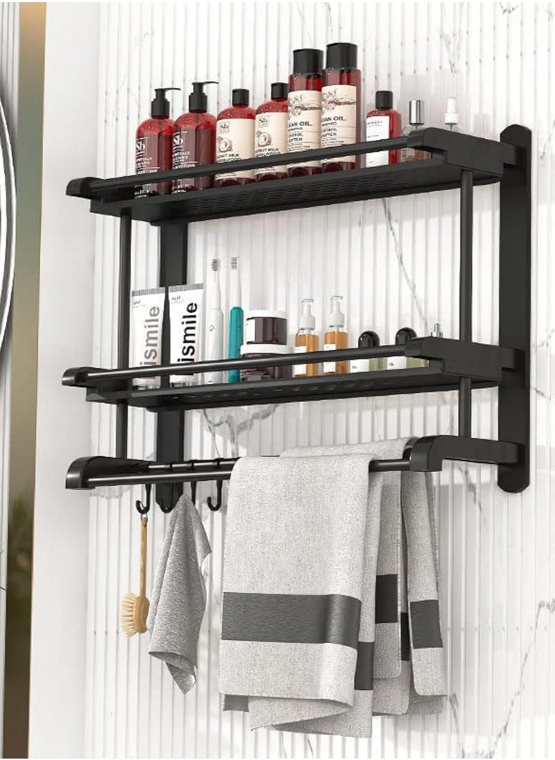 2PACK Shower Caddy Adhesive Bathroom Shelf Organizer, No Drilling Shower Shelf Rack Holder with Hooks and Towel rack，Floating Shelf for Bathroom,Kitchen,Toilet