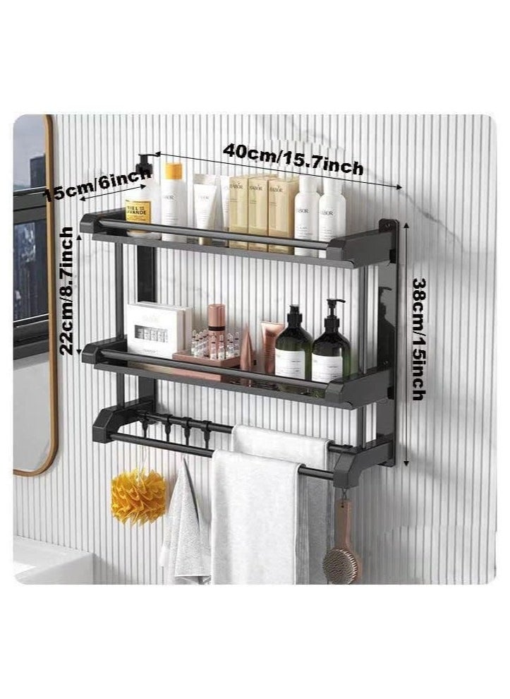 2PACK Shower Caddy Adhesive Bathroom Shelf Organizer, No Drilling Shower Shelf Rack Holder with Hooks and Towel rack，Floating Shelf for Bathroom,Kitchen,Toilet