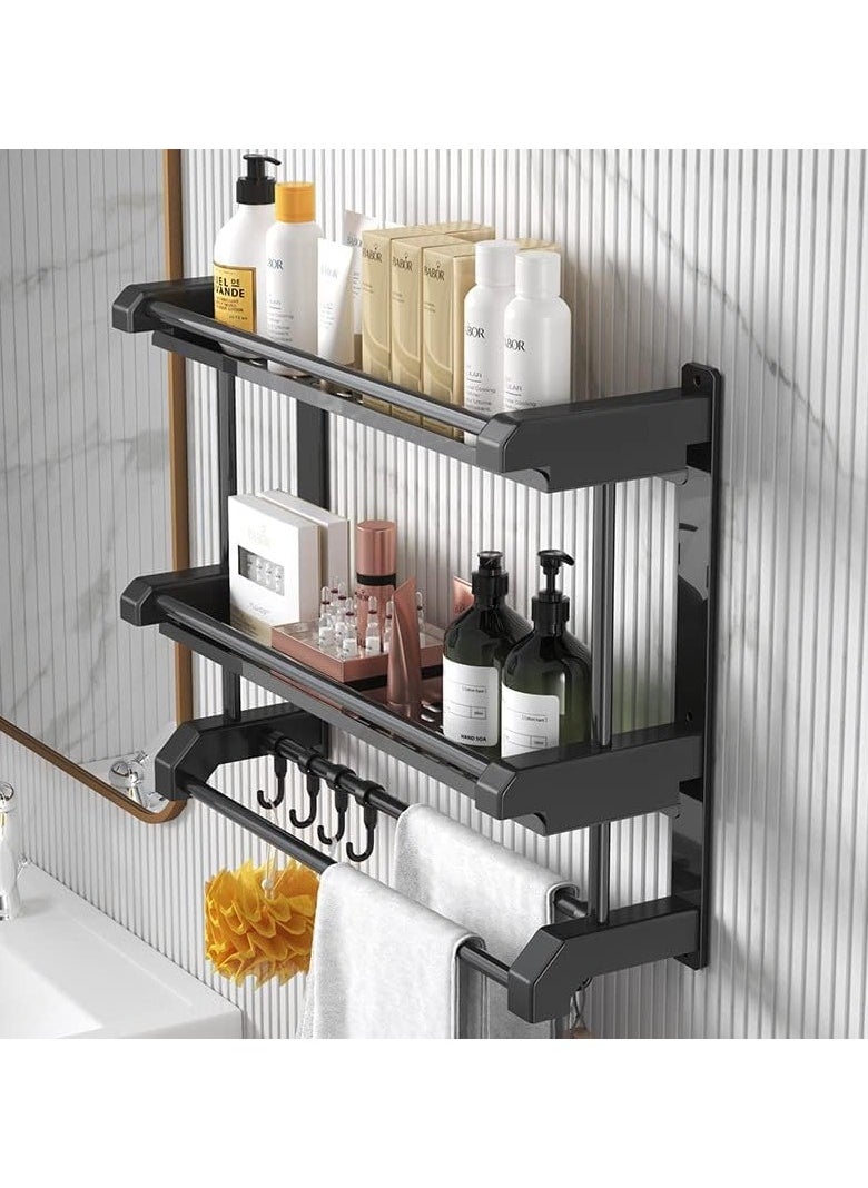 2PACK Shower Caddy Adhesive Bathroom Shelf Organizer, No Drilling Shower Shelf Rack Holder with Hooks and Towel rack，Floating Shelf for Bathroom,Kitchen,Toilet