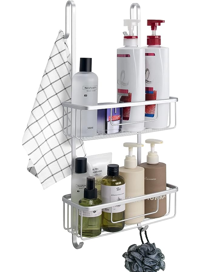 Shower Caddy Over The Door, Rust-Proof Shower Hanging Organizer for Shampoo Conditioners（Silver）