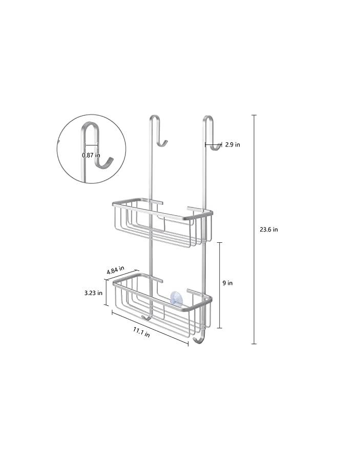 Shower Caddy Over The Door, Rust-Proof Shower Hanging Organizer for Shampoo Conditioners（Silver）