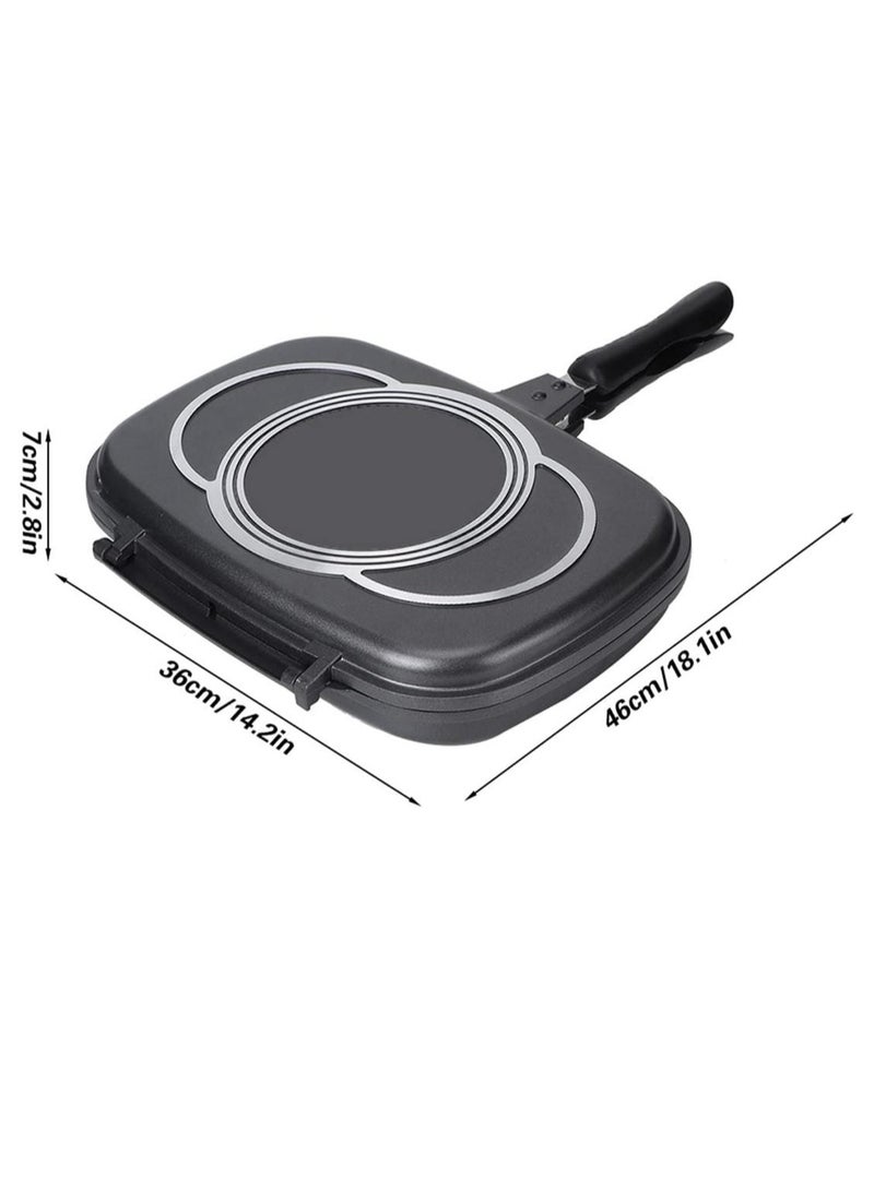 Double Side Die Casting Grill Pan 36cm - Non-Stick, Black & Silver, Heavy Duty Aluminum, Easy Flip Design, Perfect for Indoor & Outdoor Grilling, Even Heat Distribution