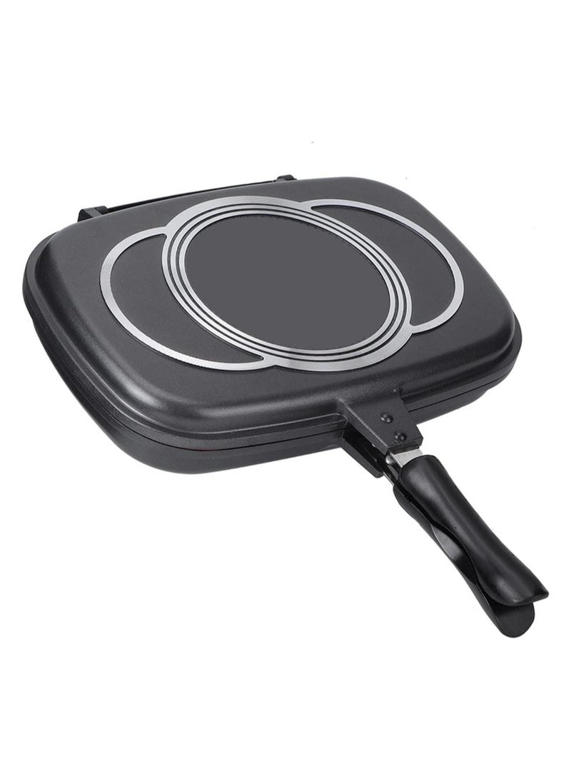 Double Side Die Casting Grill Pan 36cm - Non-Stick, Black & Silver, Heavy Duty Aluminum, Easy Flip Design, Perfect for Indoor & Outdoor Grilling, Even Heat Distribution